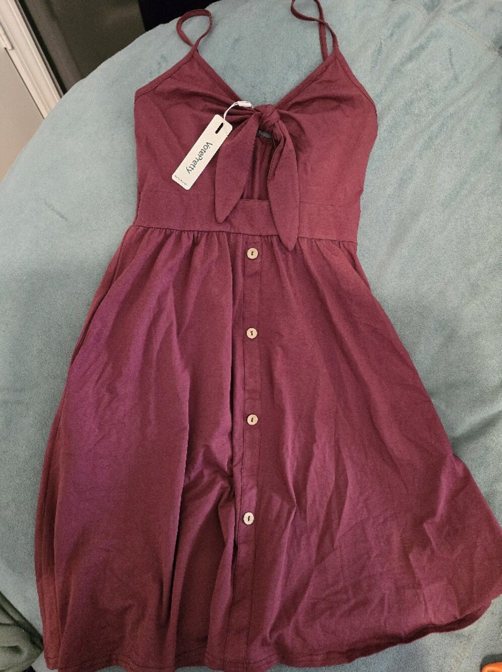 Amazon Women’s Midi Dress Burgundy Tie-Front Spaghetti Straps